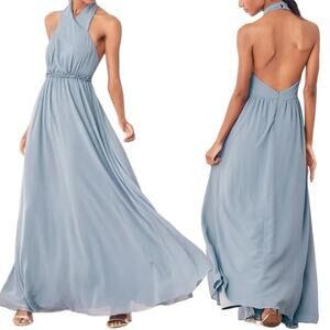 Lulus‎ Don't Let Go Halter Maxi Dress Gown Sm Blue Slate Bridesmaid Prom Formal